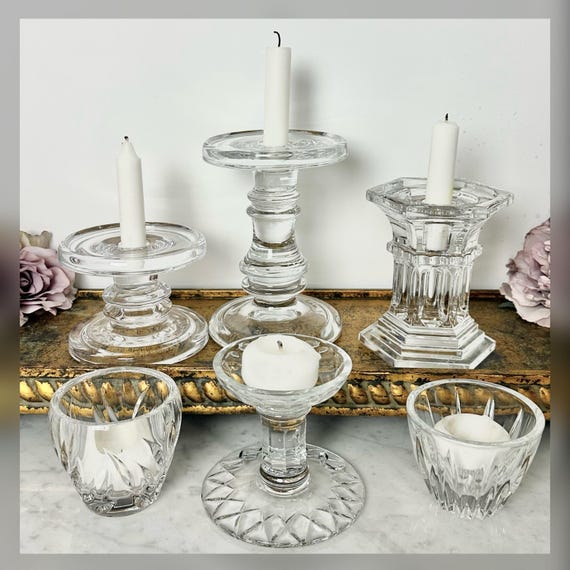 Vintage Crystal Candle Holders Set of 6 Mixed Candlesticks Wedding