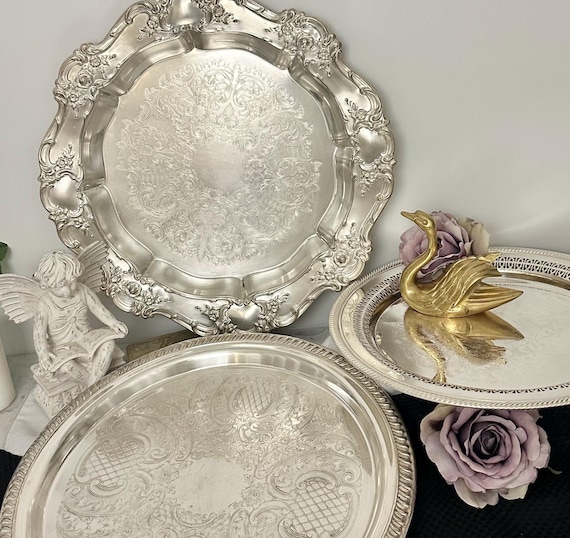 Vintage Silver Plated Trays Set of 3 Decorative Tea Serving Trays