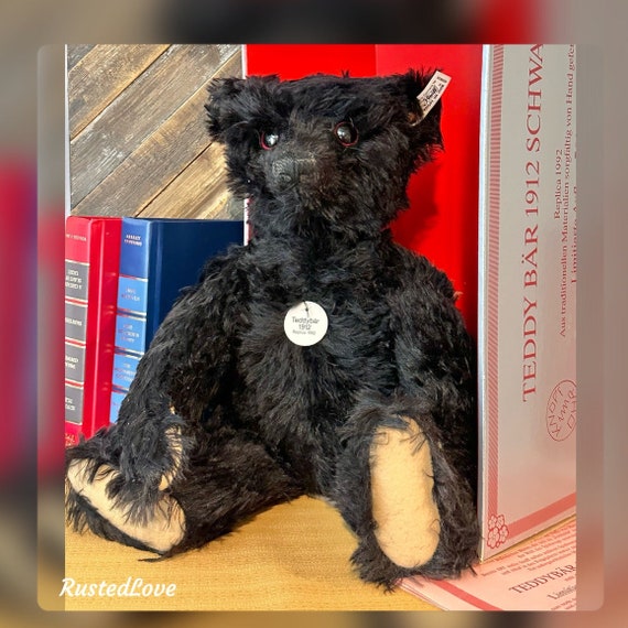Steiff Teddy Bear 1912 Black/ Steiff Bear 40 Replica / Steiff Black Bear Limited Edition / Original Box / Brass Button  Steiff Black Bear