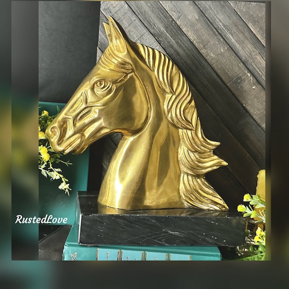 Solid Brass Horse Head Statue / Brass  Equestrian Statue / Vintage Decorative Horse Statue / Polished Brass Horse Decorative Statue