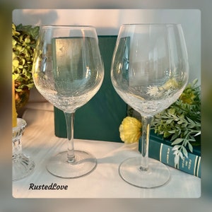 Pier 1 Crackle Clear Red Wine Glasses / Pier 1 Crackle Wine Glasses / Blown Vintage Large Wine Goblets / Crackle Pier 1 Wine Glasses - 2 Pc