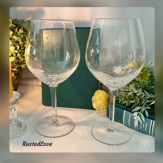 Pier 1 Crackle Clear Red Wine Glasses / Pier 1 Crackle Wine Glasses / Blown Vintage Large Wine Goblets / Crackle Pier 1 Wine Glasses - 2 Pc