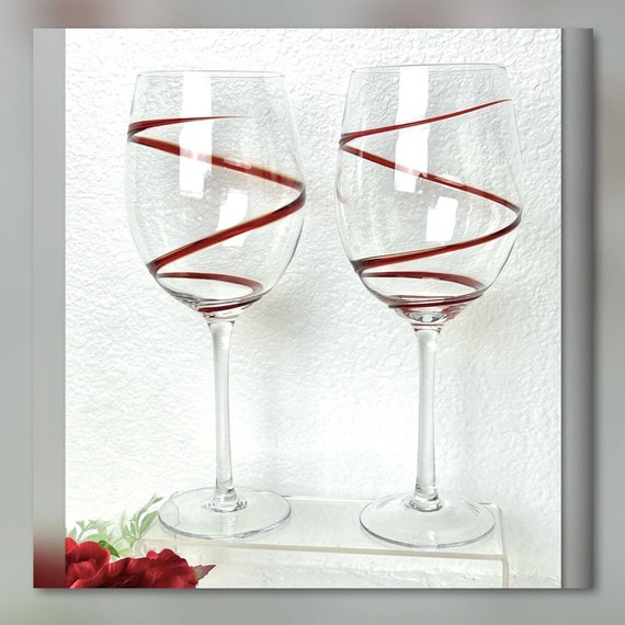 Pier 1 Red Swirline Tall Water Glasses / Swirline Red Pier 1 Water Glasses / Pier 1 Swirline Red Water Glasses / Pier 1 Water Glasses - 2