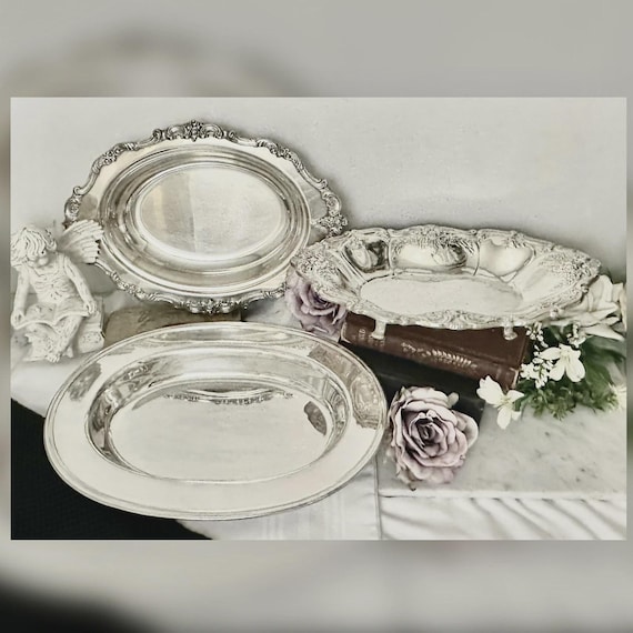Vintage Silver Plated Bowls Set of 3 Oval Serving Vegetable Dishes