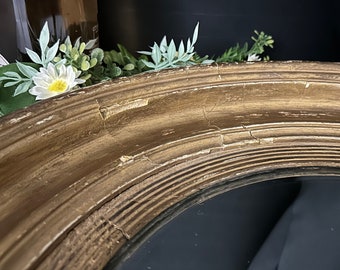 Antique Mirror / Round Hand Crafted Gilt Gesso Frame