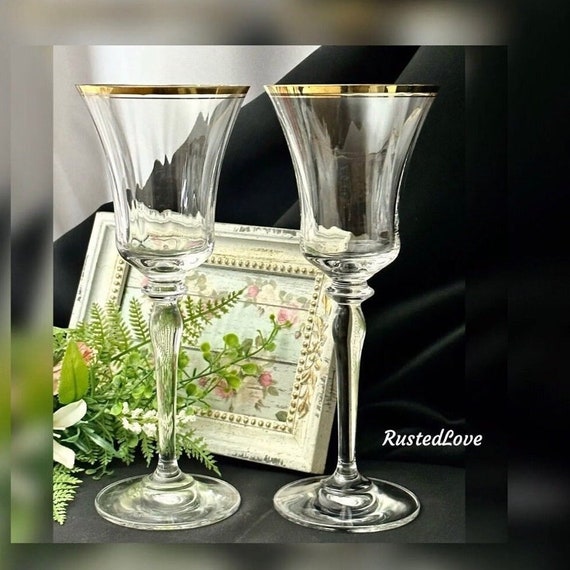 Mikasa Jamestown Gold Water Glasses / Jamestown Gold Water Goblets / Mikasa Gold Rimmed Water Glasses / Jamestown Gold Water Goblets - 2