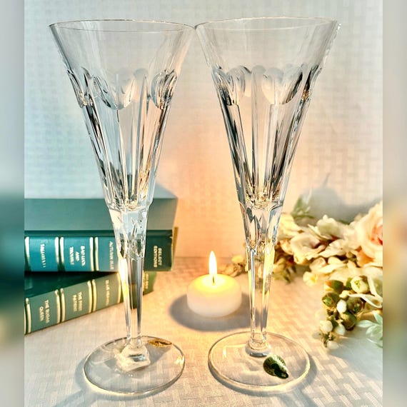 Vintage Waterford Crystal Champagne Flutes, Love Millennium Toasting Pair