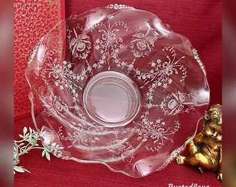 Rare Vintage Heisey Etched Orchid Pattern Oval 8” Two Section
