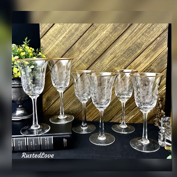 Lenox Fontaine Gold Wine Glasses / Fontaine Gold Lenox Wine Goblets / Gold Fontaine Wine Glasses / Lenox Wine Glasses / Fontaine Wine - 6
