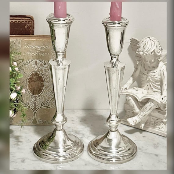 Vintage Sterling Silver Candlesticks Pair Weighted Reinforced 9 Inch