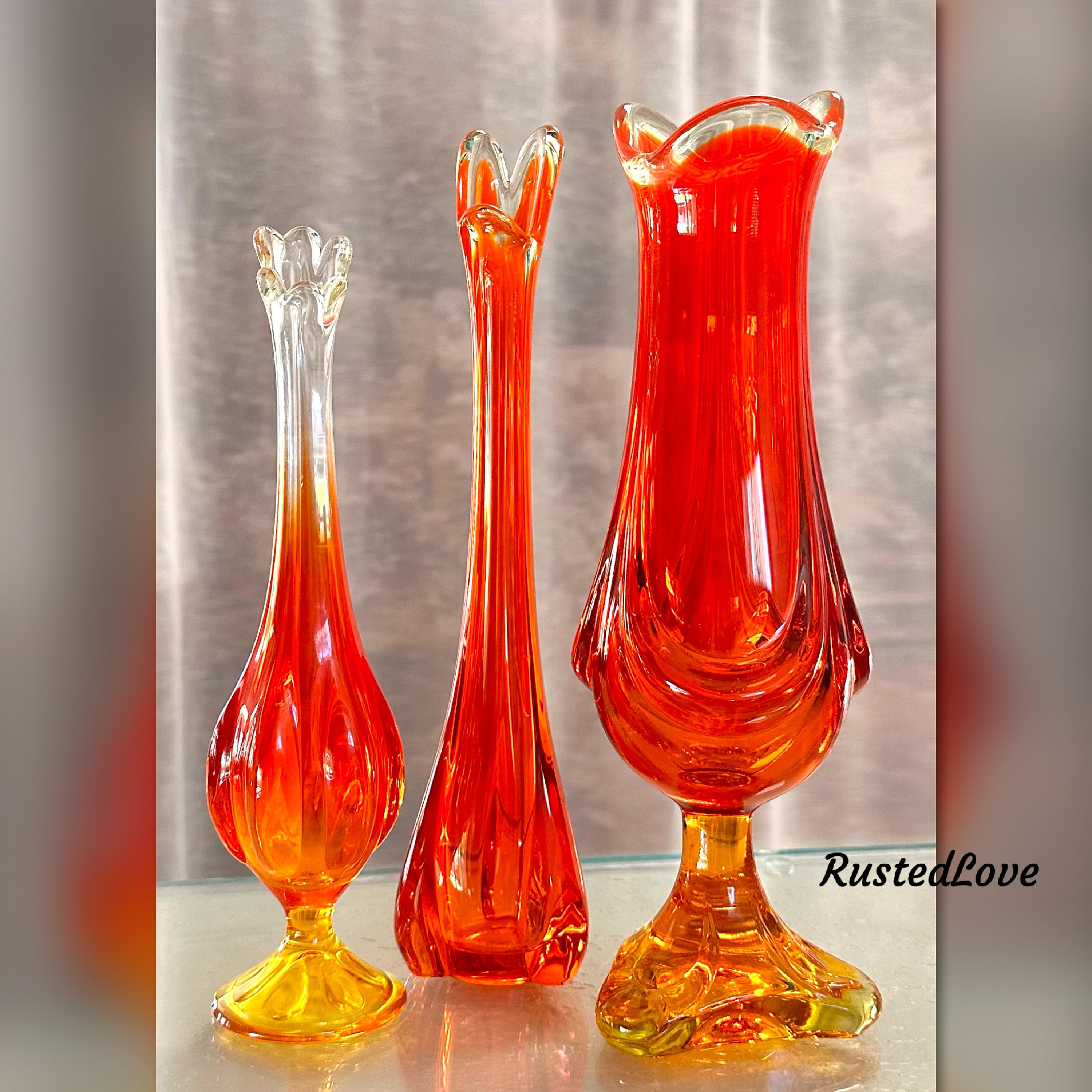 MCM Blown Glass Vases / Amberlina Vases / Mid Century Modern Swung Vases /  Transparent Orange Glass Vases / Decorative Vases / Set 3 Vases - Etsy