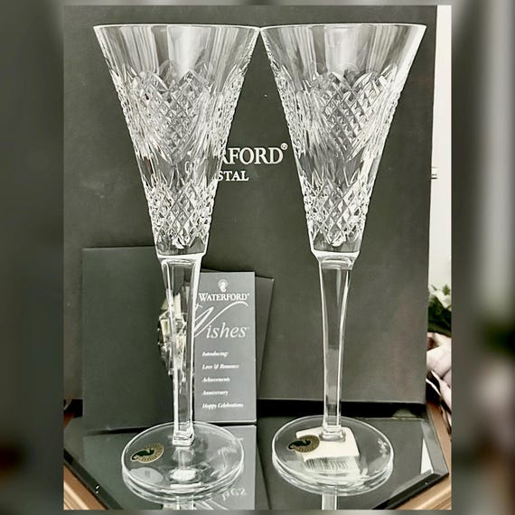 Waterford Heirloom Champagne Flutes Pair Wedding Toasting Glasses