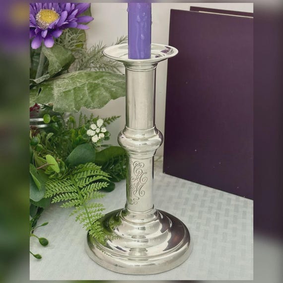 Antique Sterling Silver Candlestick, Weighted Base Colonial Styled, Monogrammed Heirloom Candle Holder