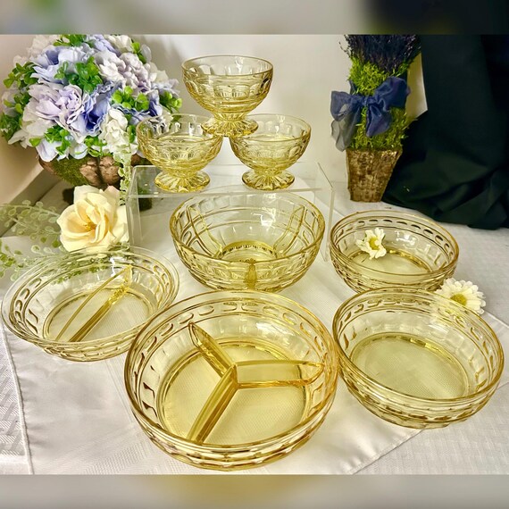 Hermitage Topaz Fostoria Serving Dishes / Yellow Fostoria Depression Glass Serving Dishes / Vintage Fostoria Hermitage Topaz Serving Dishes