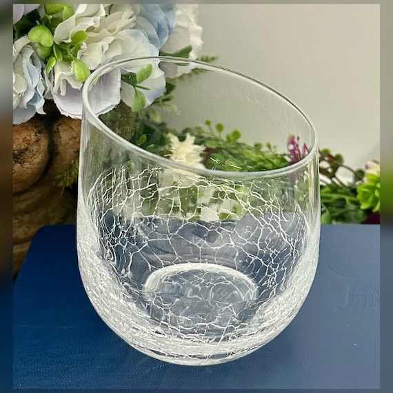 Pier 1 Imports Crackle Glass Lowball Tumbler 12 oz Angled Rim Cocktail Glass Replacement Glass Single Barware