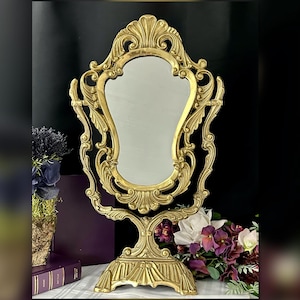 Brass Art Nouveau Vanity Mirror / Articulating Solid Brass Vanity Mirror / Victorian Rocco Vanity Mirror / Brass Vanity Art Nouveau Mirror