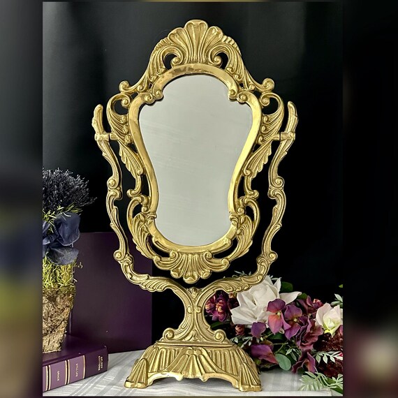 Brass Art Nouveau Vanity Mirror / Articulating Solid Brass Vanity Mirror / Victorian Rocco Vanity Mirror / Brass Vanity Art Nouveau Mirror