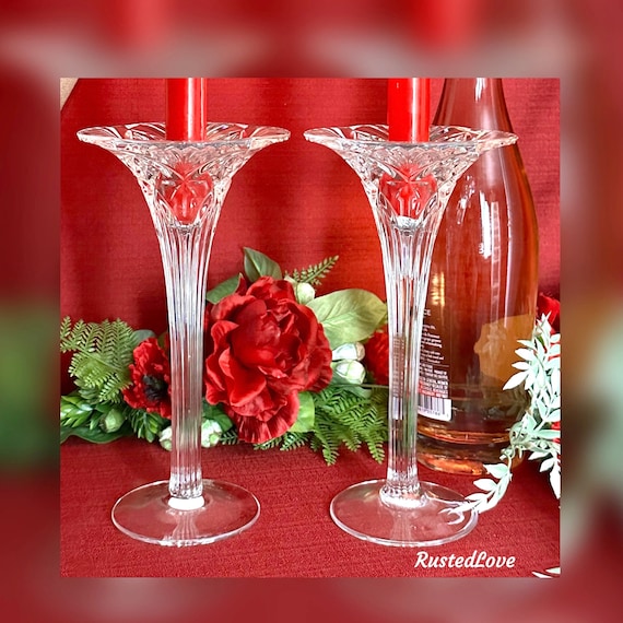 Crystal Tall Candle Holders / Vicennes Cristal D'Arques-Durand Candle Holders / Wedding Table Candle Holders / Clear Pair Candle Holders