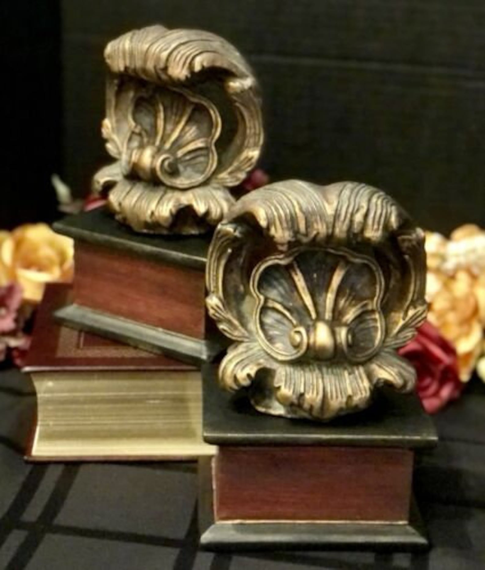 Vintage Bookends Gilded Ornate Resin Decorative Floral / Shell Etsy