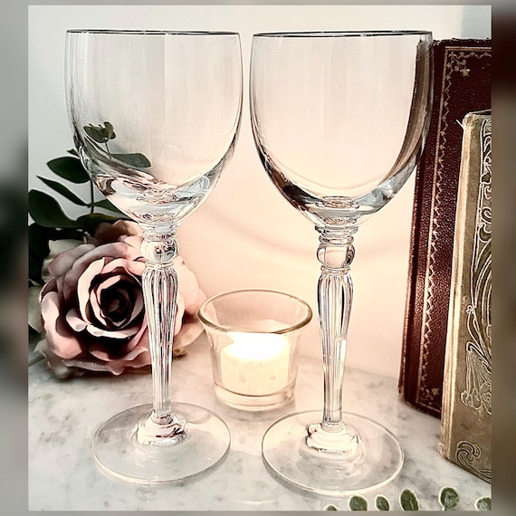 Waterford Carleton Platinum Rim Wine Glasses Crystal Pair