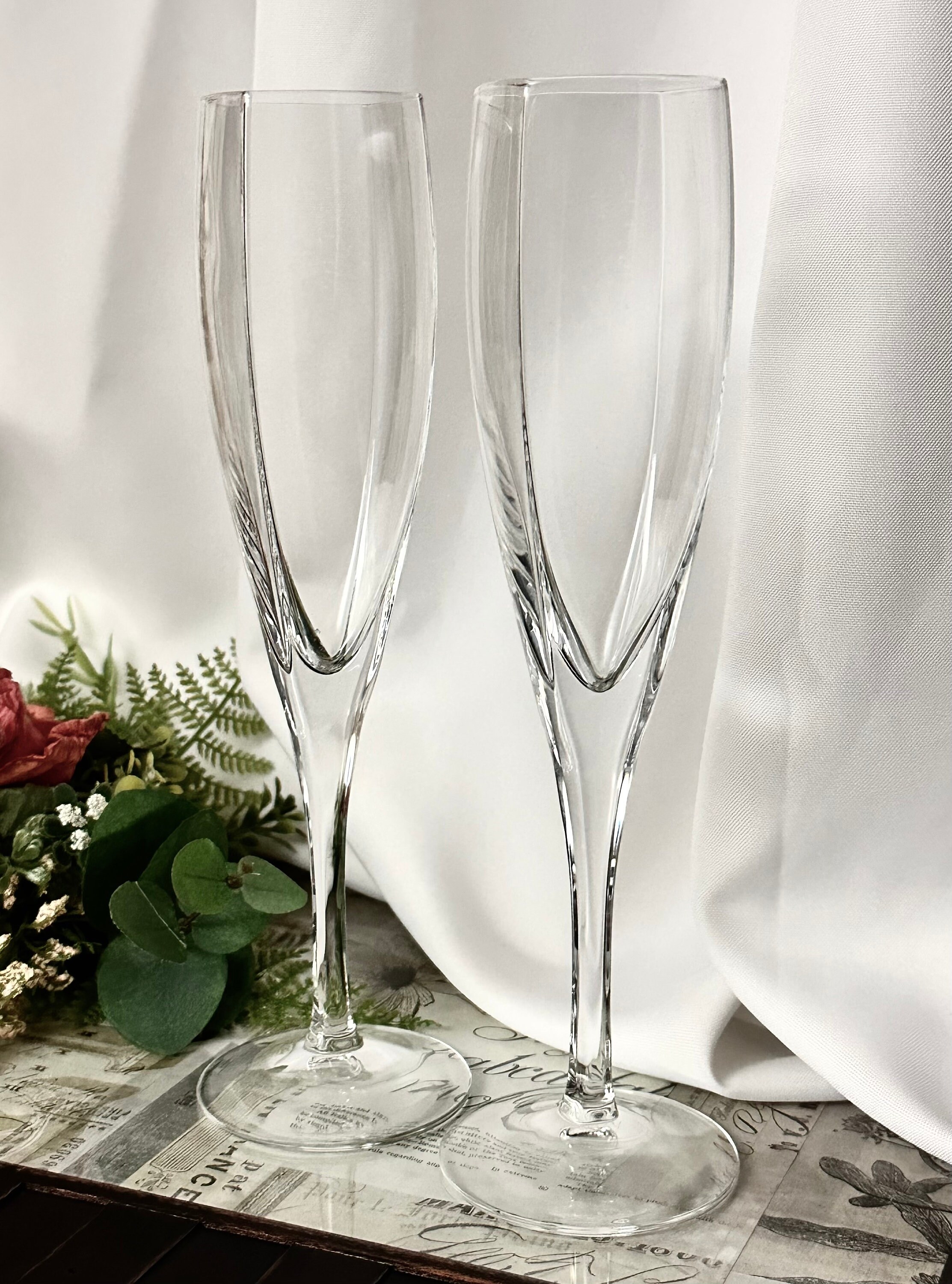 Set of 2 Mikasa Panache Clear Crystal Square Bowl Champagne Flutes ~NICE~