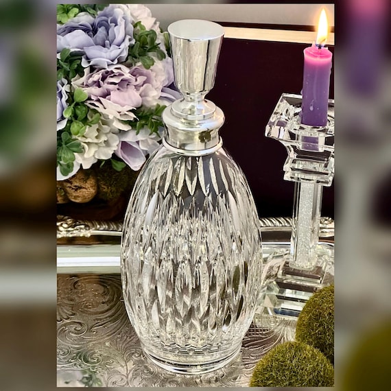 Vintage Crystal Decanter with Sterling Silver Lid Hawks MCM Barware