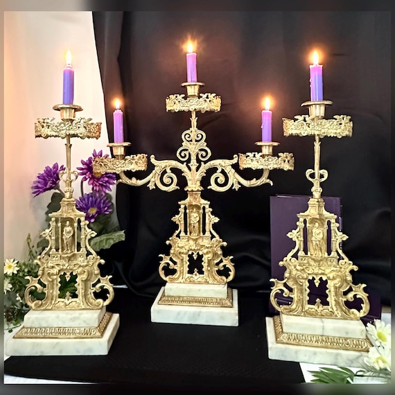 Antique Cornelius & Company Girandoles / Gilt Brass and Stone Candlesticks / Antique Cast Brass Cornelius and Company Set of Girandoles - 3