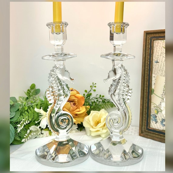 Seahorse Waterford Crystal Candlestick / Waterford Candle Holders / Vintage Seahorse Candle Holders / Seahorse Waterford Candlesticks 2