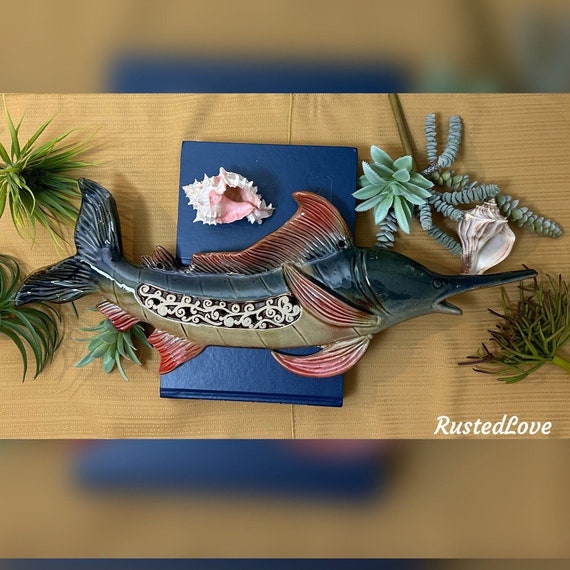 Beach Wall Decor / Ceramic Sea Swordfish Wall Hanging / Nautical Decoration / Beach Wall Hanging Swordfish / Hanging Decorative Fish  Decor