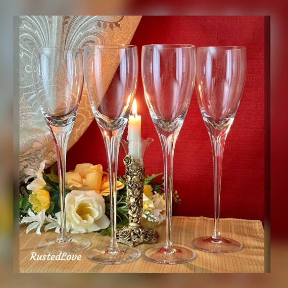 Contemporary Tall Wine Glasses / Hand Blown Air Stem Wine Glasses / Air Bubble Stem Clear Glasses / Wine Glass Set / 11 5/8" tall - 4 Piece