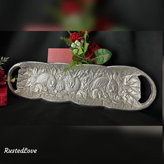 Armetale Decorative Tray / Bunny Rabbit Tray / Armetale Serving Tray / Vintage Serving Tray / Armetale Pewter Tray / Rabbit Serving Tray