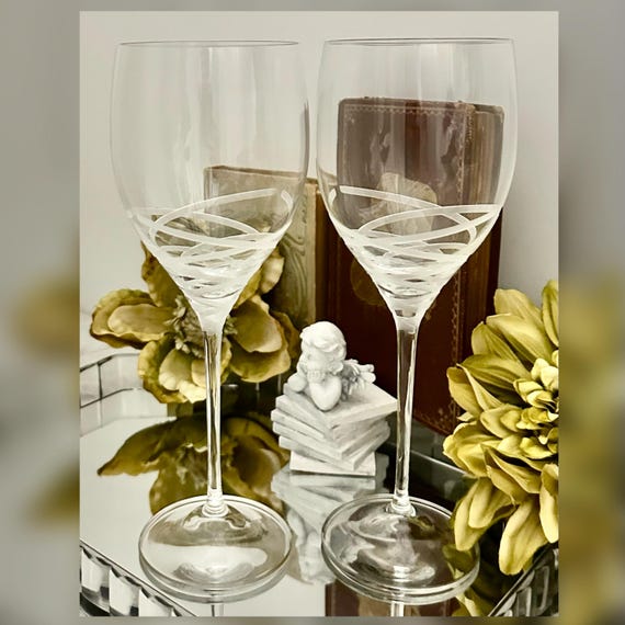 Wedgwood Vera Wang Blanc Sur Blanc Water Goblets Pair Crystal Replacement