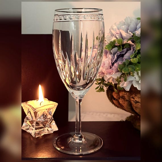 Lenox Jewel Platinum Iced Tea Beverage Glass / Vintage Lenox Jewel Ice Tea Glass / Lenox Jewel Iced Beverage Silver Rimmed Glass