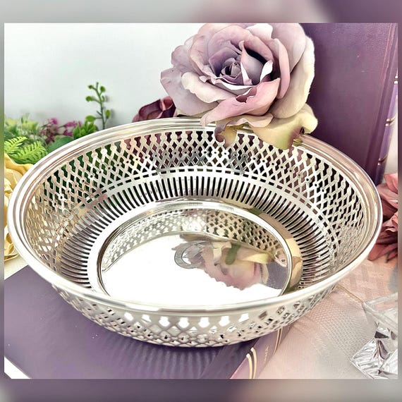 Sterling Silver Bowl Manchester Pierced Rim Sterling Vintage Mono Silver Bowl