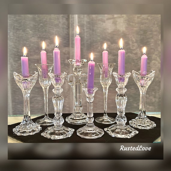 Crystal Candle Holders Set / Glass Candlesticks Mixed Styles /  Wedding Holiday Clear Candlesticks / 8  Centerpiece Dinner Candle Holders