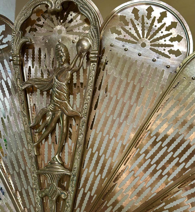 Vintage Art Deco Brass Peacock Fireplace Screen Folding Fan Screen - Etsy