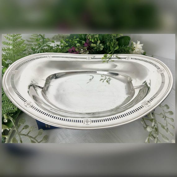 Vintage Sterling Silver Pierced Bread Basket Oval Sterling Fruit Bowl Serving Dish 115g