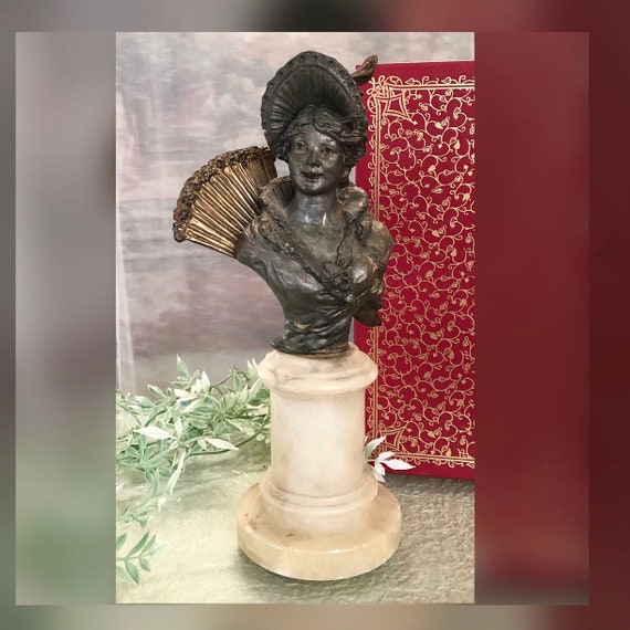 Antique Spelter / Spelter Bust / Marble Vintage Bust / Art Nouveau / Victorian Woman /  Bronzed Statue / Antique Figurine / Sculpture Statue