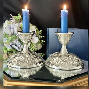Kirk & Sons Sterling Candle Holders / Kirk Hand Chased Repousse Candlesticks / Vintage Sterling Silver Kirk and Sons Console Candle Holders