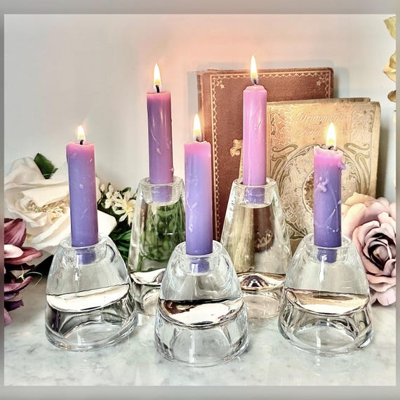 Modern Glass Candle Holders Set of 5 Reversible Taper Tealight Holders