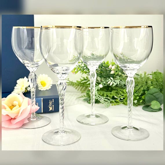 Lenox Monroe Gold Wine Glasses / Gold Rimmed Vintage Wine Goblets / Gold Trimmed Glasses / Monroe Lenox Gold Wine Glasses / 4 Wine Glasses