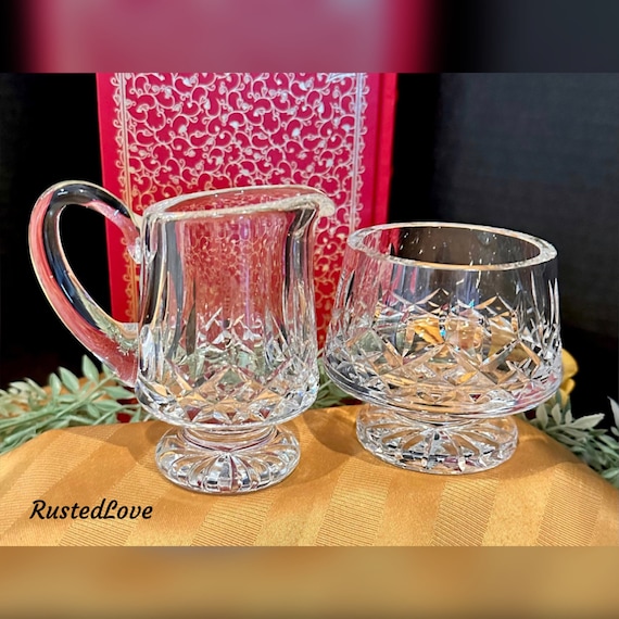 Waterford Crystal Cream and Sugar / Waterford Lismore / Cut Glass Cream and Open Sugar Bowl /  Footed Square Sugar Bowl / Vintage Waterford