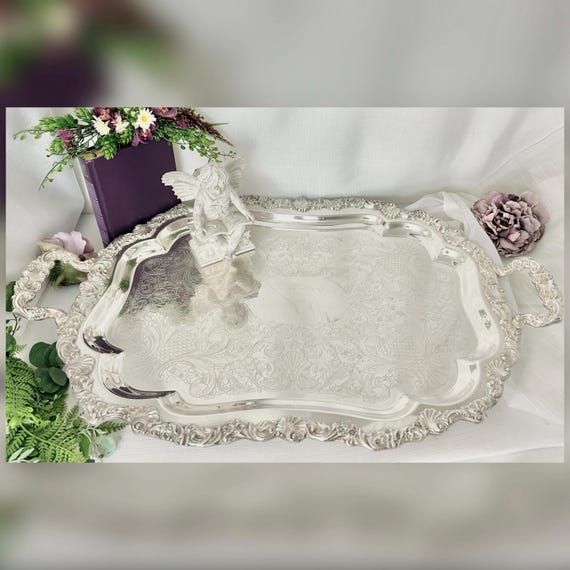 Silverplate Butler Serving Tray Ornate Silver Plate Sheffield Style Tea Tray