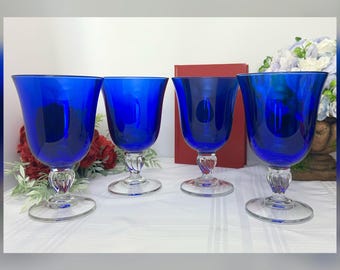Blue Casual Setting Water Glasses / Cristal D 'Arques Durand Sapphire Blue Goblets / Vintage Blue Water Glasses / Casual Setting Glasses 4