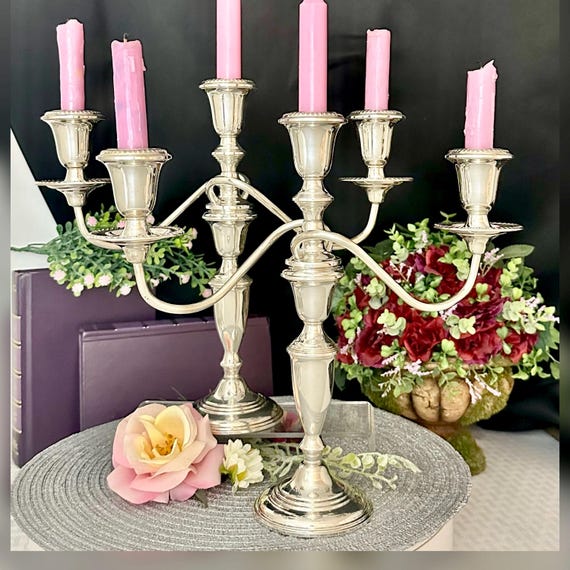 Vintage Empire Sterling Silver Candelabras / Empire 3 Arm Silver Candle Holders / Sterling Silver Pair Candelabras / Vintage Empire Silver