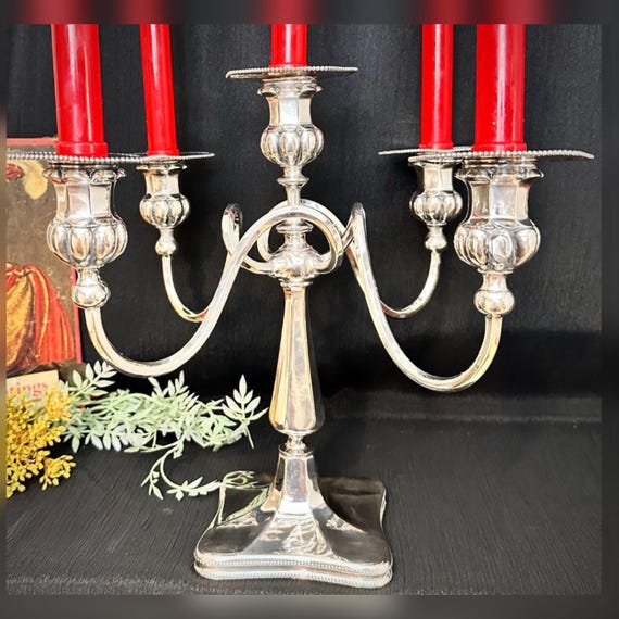 Antique Meriden Silver Plate Candelabra: 5 Arm Victorian Period Centerpiece