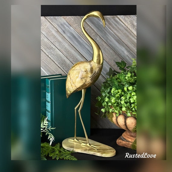 Vintage Bird Statue / Mid Century Modern / Brass Heron / Bird Sculpture / Gold Crane / Vintage Flamingo / Vintage Crane / Artisan Bird