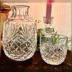 Essex Crystal Clear Industries Water Carafe / Cut Glass Bedside Carafe with Cup / Essex Crystal Bedside Carafe with Cup / Water Carafe