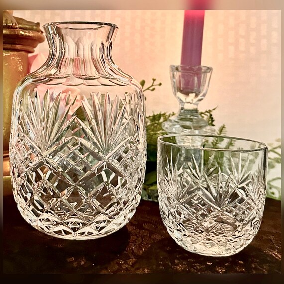 Essex Crystal Clear Industries Water Carafe / Cut Glass Bedside Carafe with Cup / Essex Crystal Bedside Carafe with Cup / Water Carafe