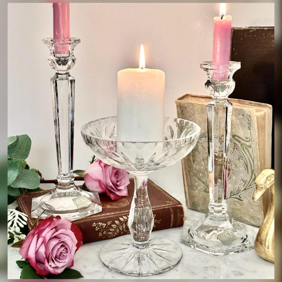 Crystal Candle Holders Set Mikasa Candlesticks Bon Bon Dish